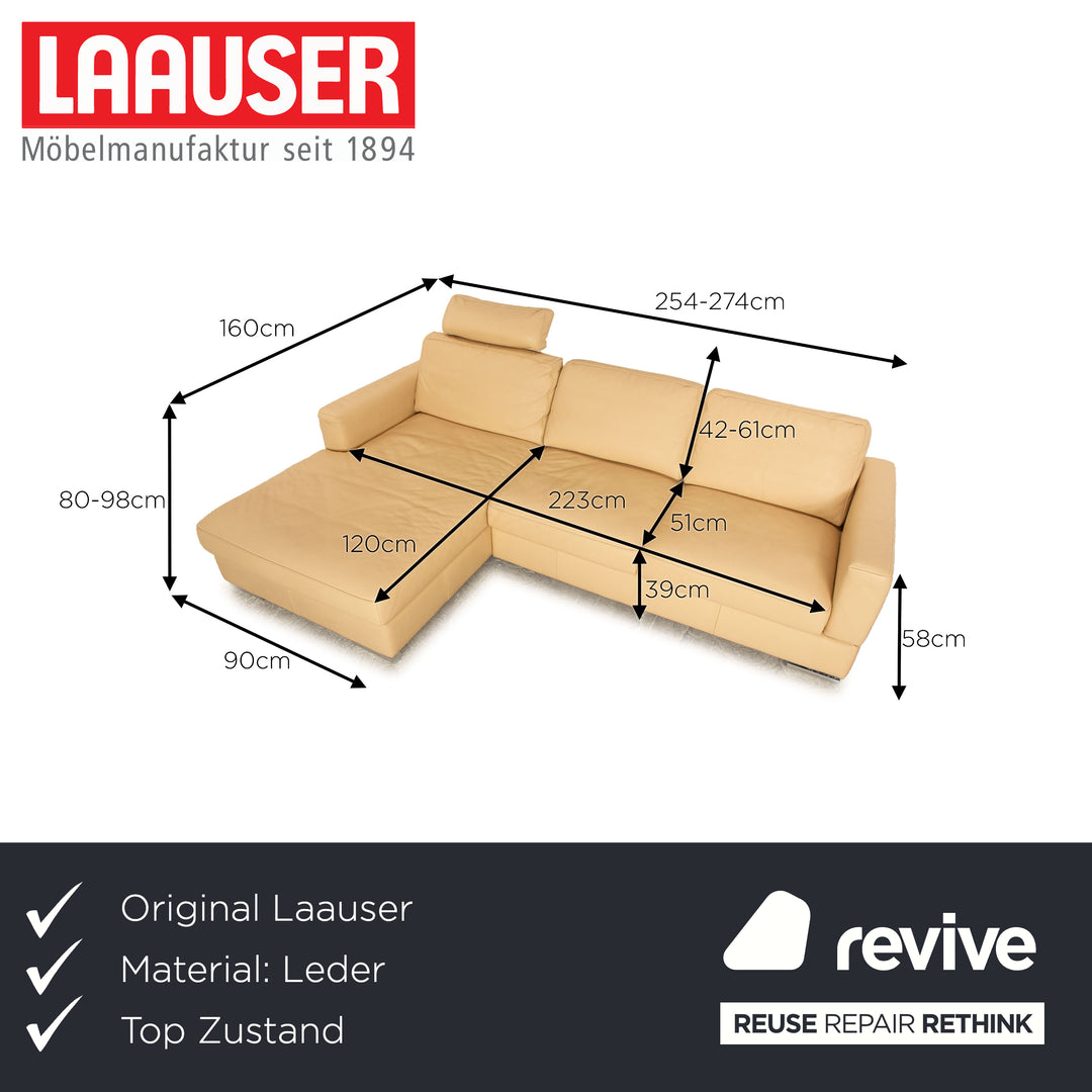 Laauser Leder Ecksofa Creme Beige manuelle Funktion Recamiere Links Sofa Couch