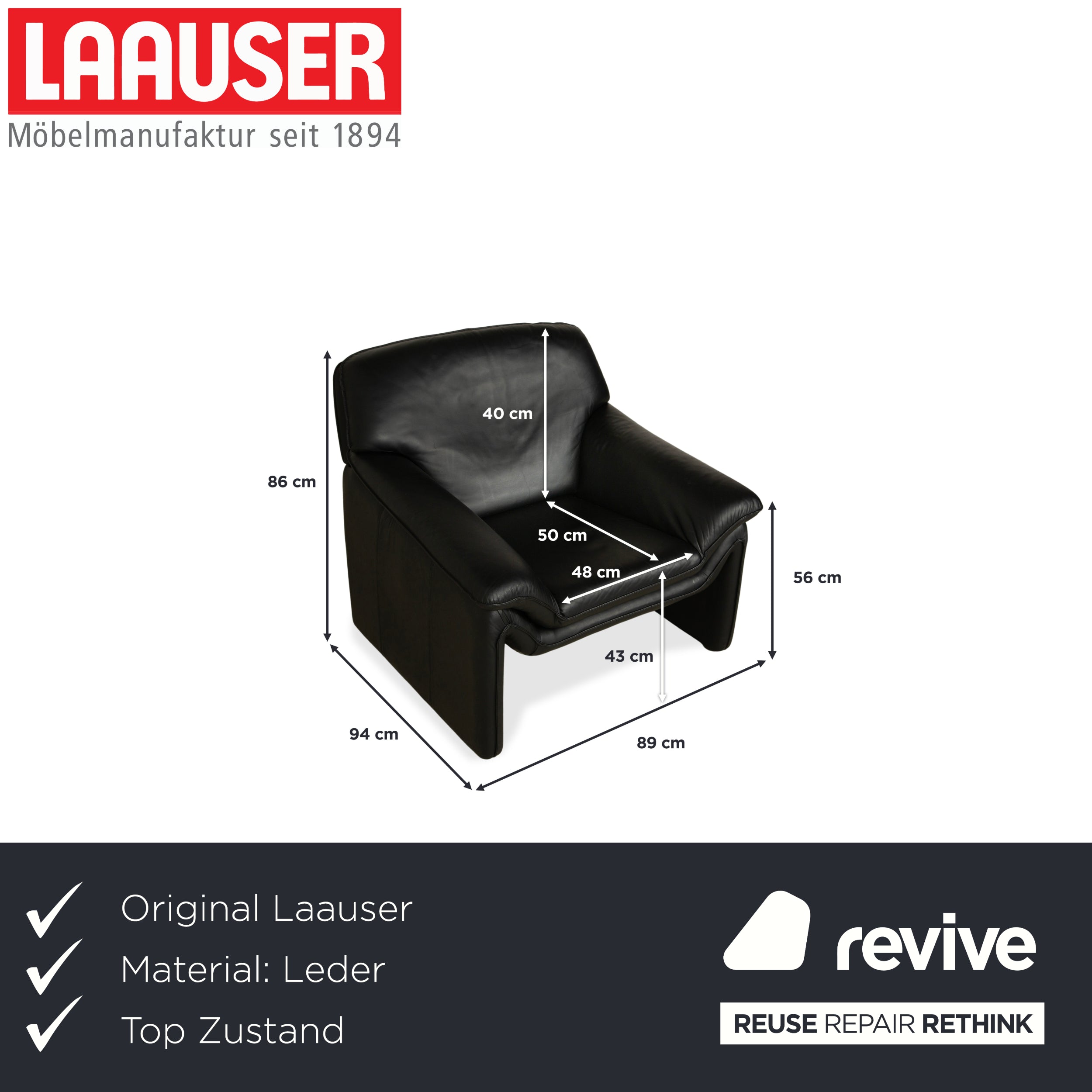 Laauser Leather Armchair Black