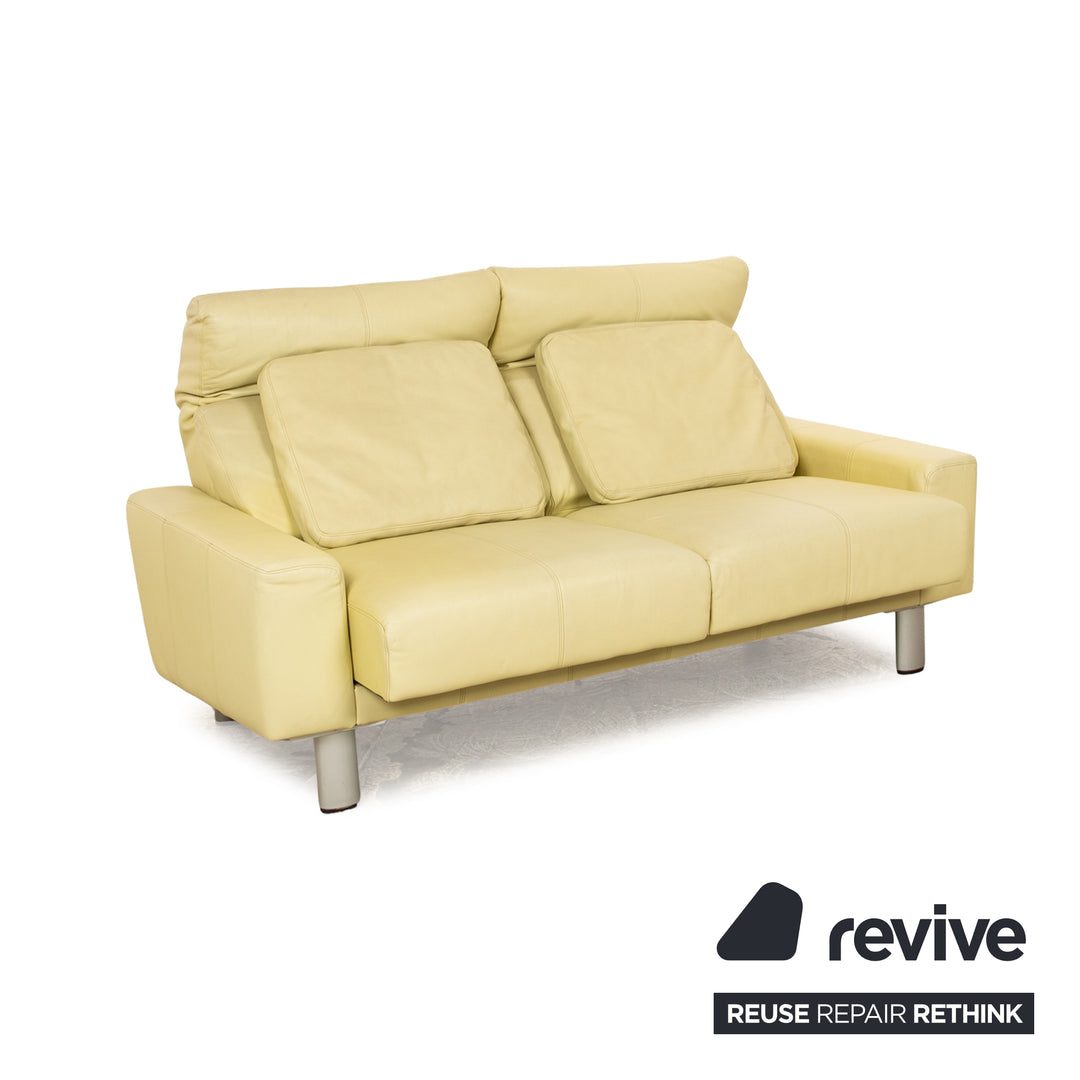 Laauser leather two-seater green green-yellow sofa couch manual relaxation function