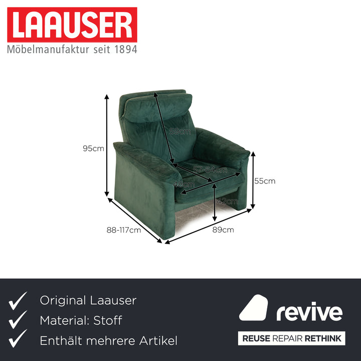 Laauser Motion Stoff Sessel Garnitur Türkis Grün Sessel Hocker manuelle Funktion Relaxfunktion