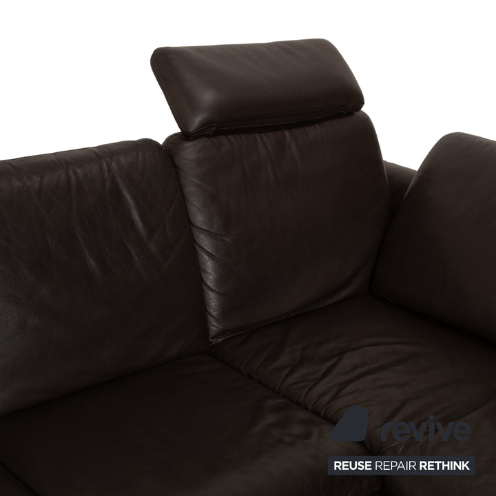 Canapé d'angle en cuir Laauser Pegasus marron foncé, fonction manuelle