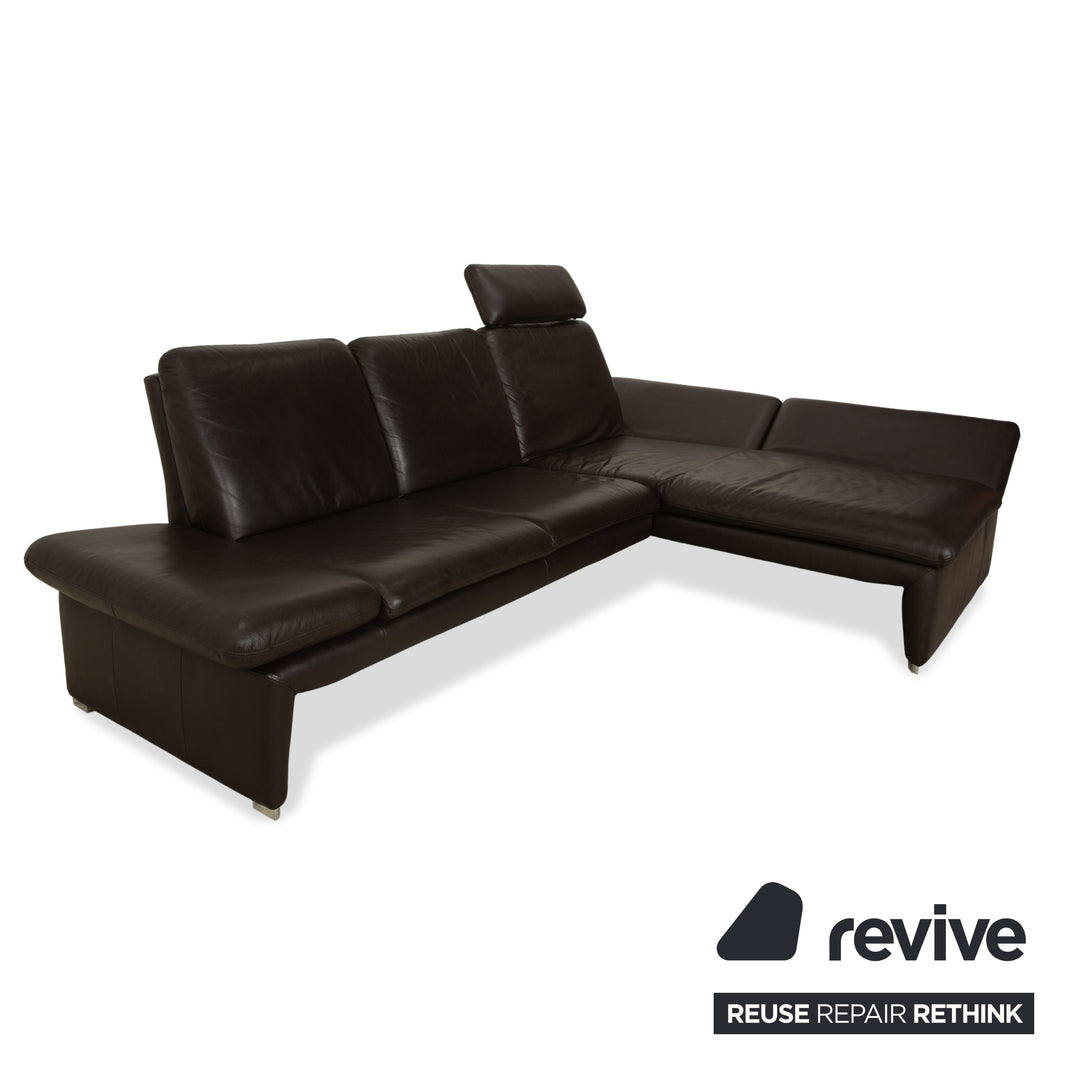 Canapé d'angle en cuir Laauser Pegasus marron foncé, fonction manuelle