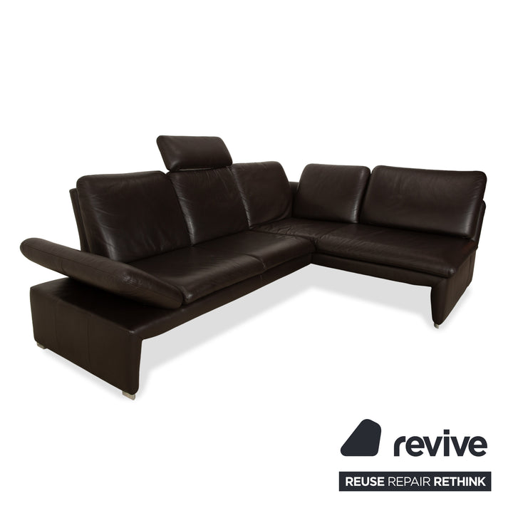 Canapé d'angle en cuir Laauser Pegasus marron foncé, fonction manuelle