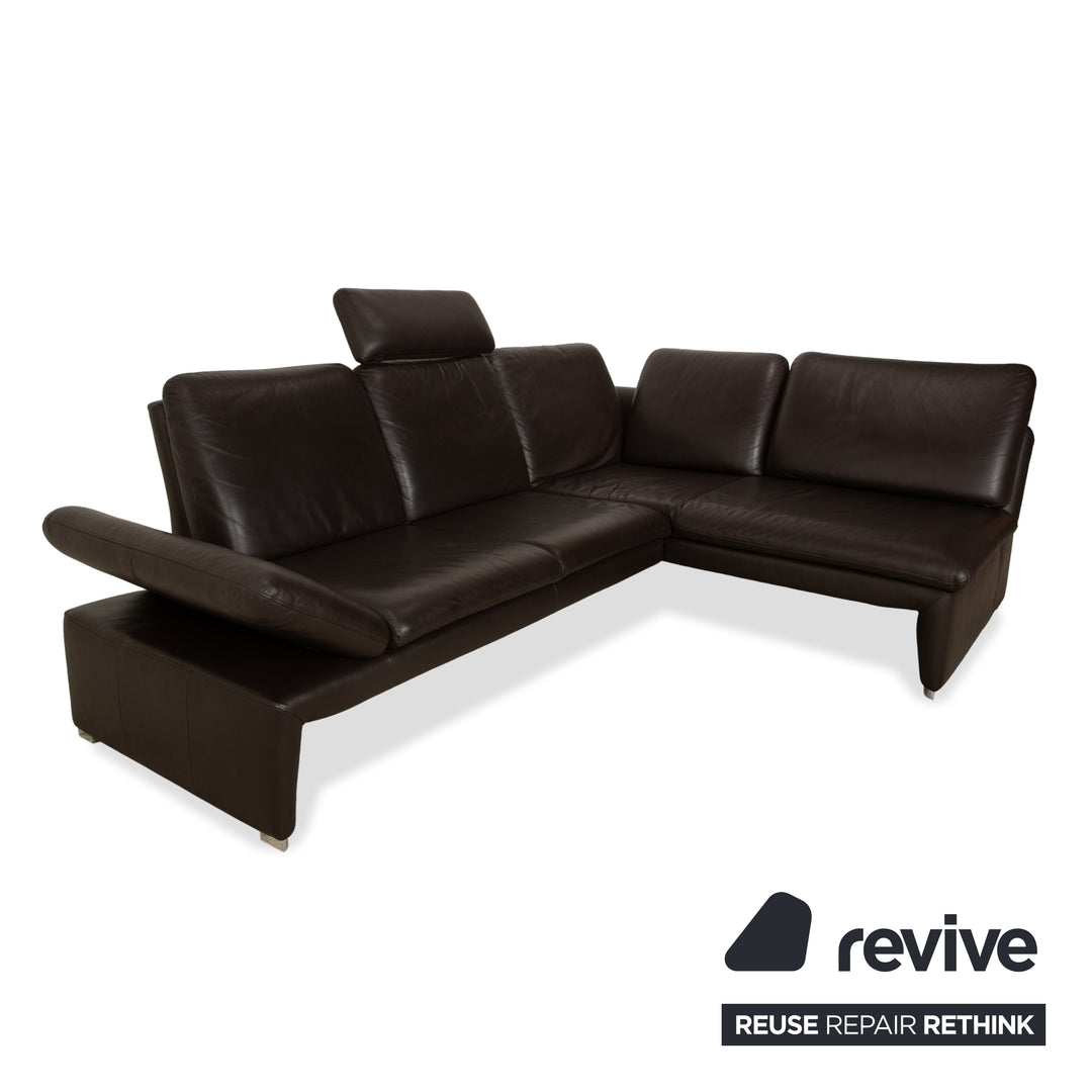 Canapé d'angle en cuir Laauser Pegasus marron foncé, fonction manuelle