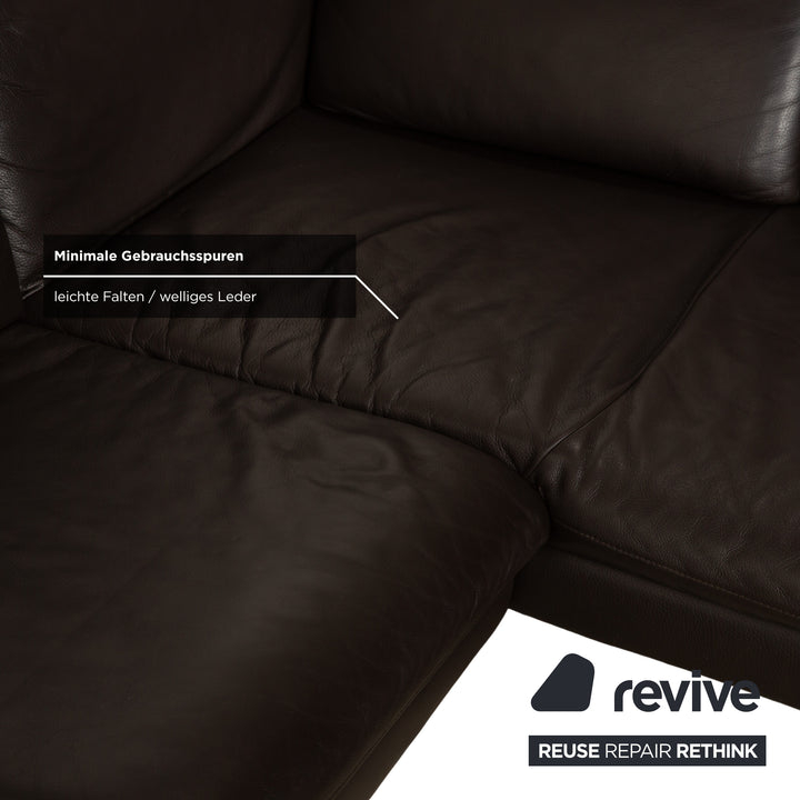 Canapé d'angle en cuir Laauser Pegasus marron foncé, fonction manuelle