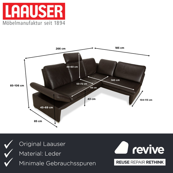 Canapé d'angle en cuir Laauser Pegasus marron foncé, fonction manuelle