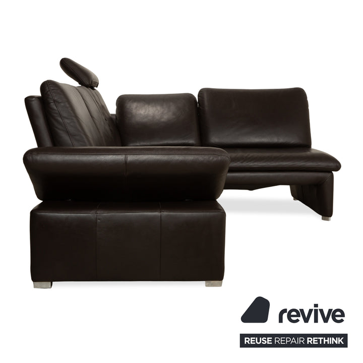 Canapé d'angle en cuir Laauser Pegasus marron foncé, fonction manuelle