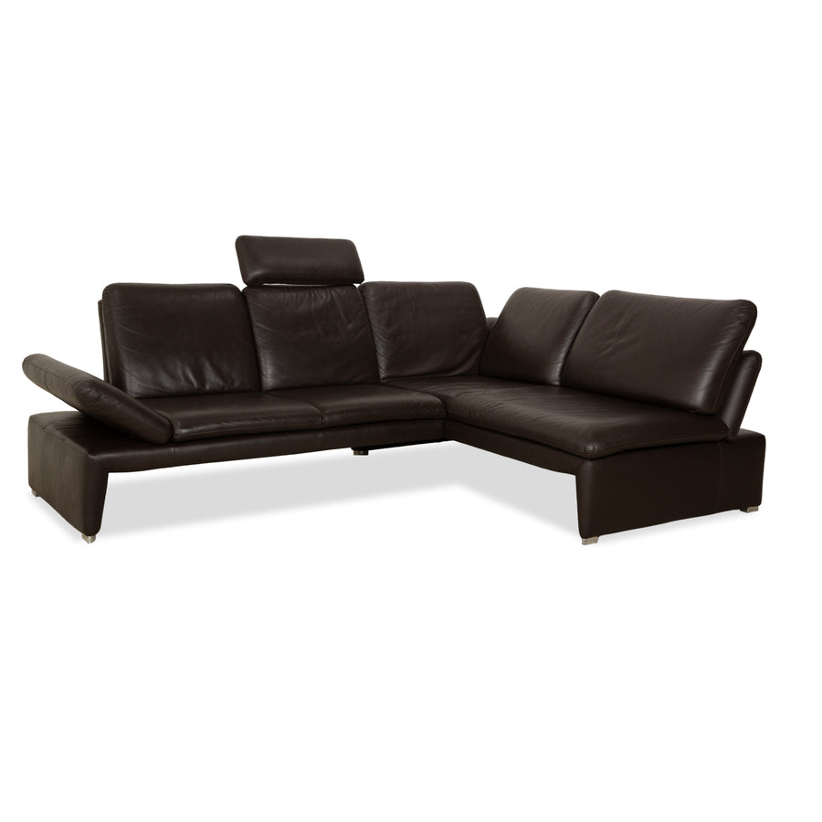 Canapé d'angle en cuir Laauser Pegasus marron foncé, fonction manuelle