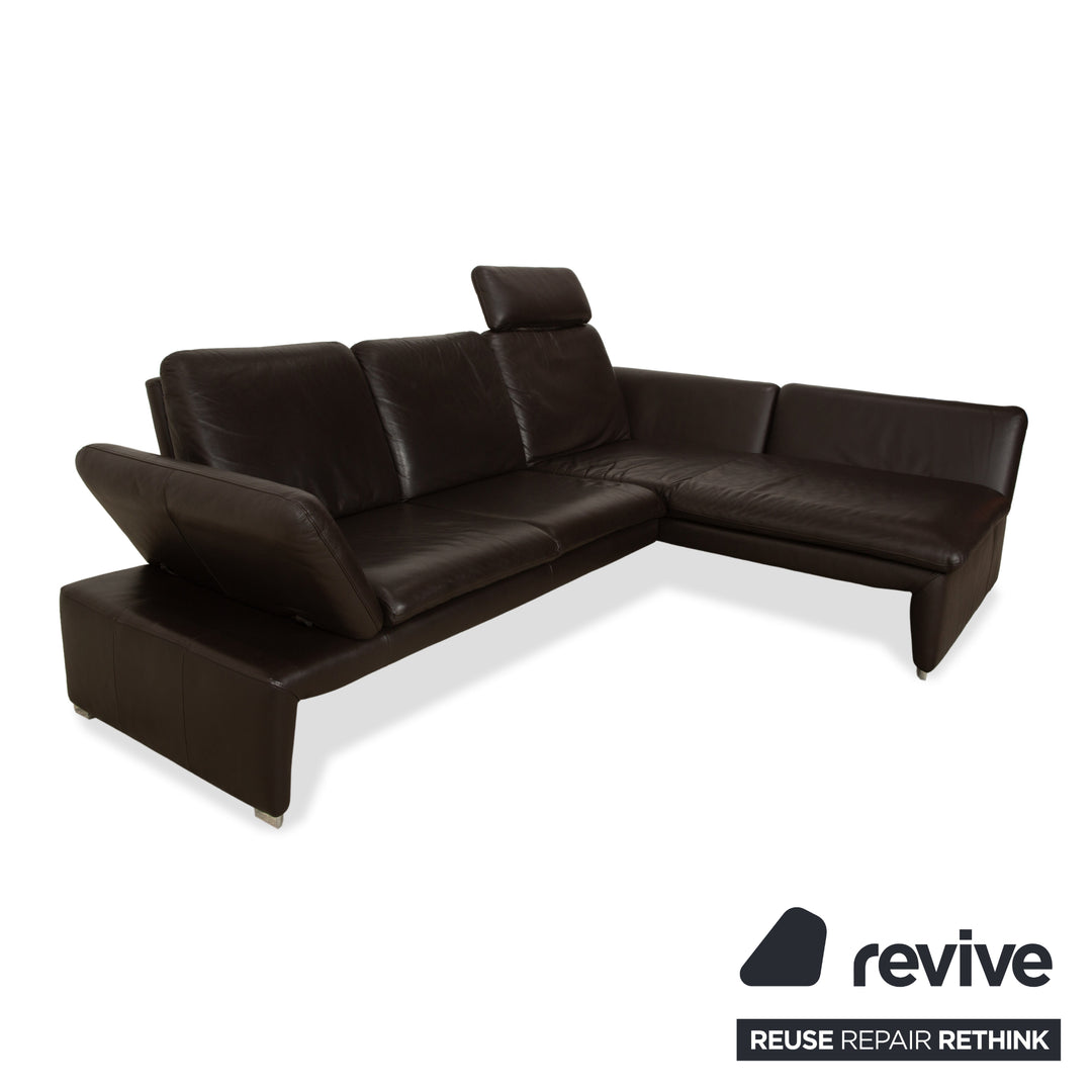 Canapé d'angle en cuir Laauser Pegasus marron foncé, fonction manuelle