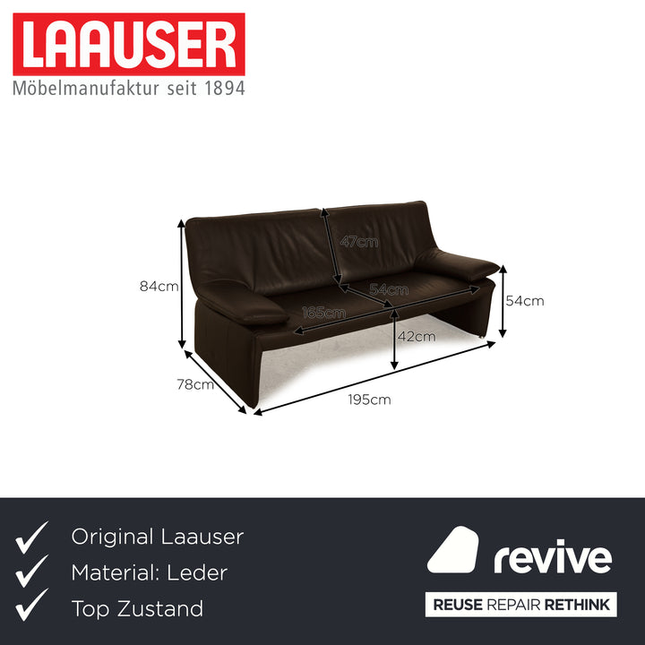 Laauser Plus Leather Three Seater Dark Brown Sofa Couch