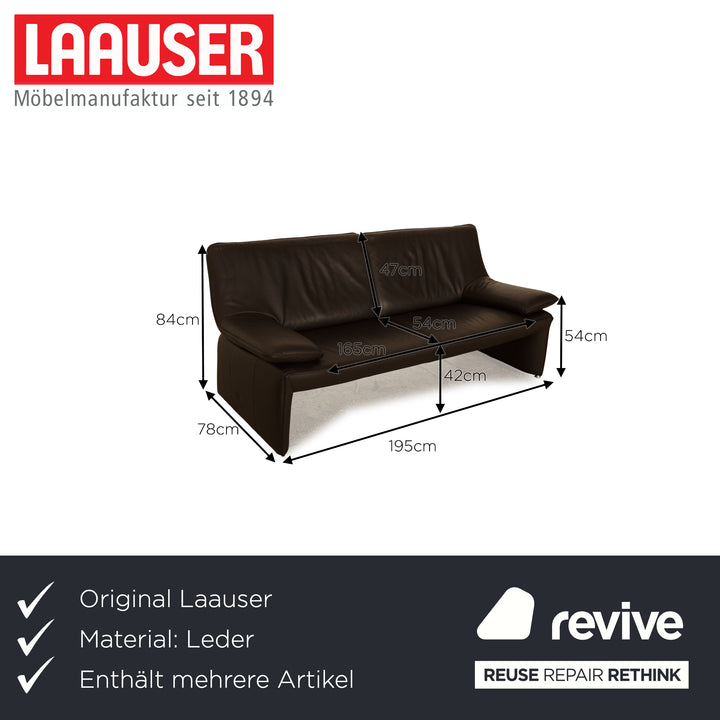 Laauser Plus Leather Sofa Set Dark Brown Three-Seater Two-Seater Stool Couch