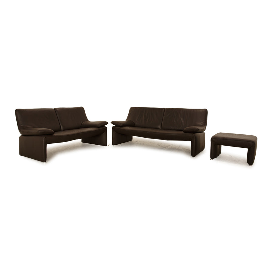 Laauser Plus Leather Sofa Set Dark Brown Three-Seater Two-Seater Stool Couch