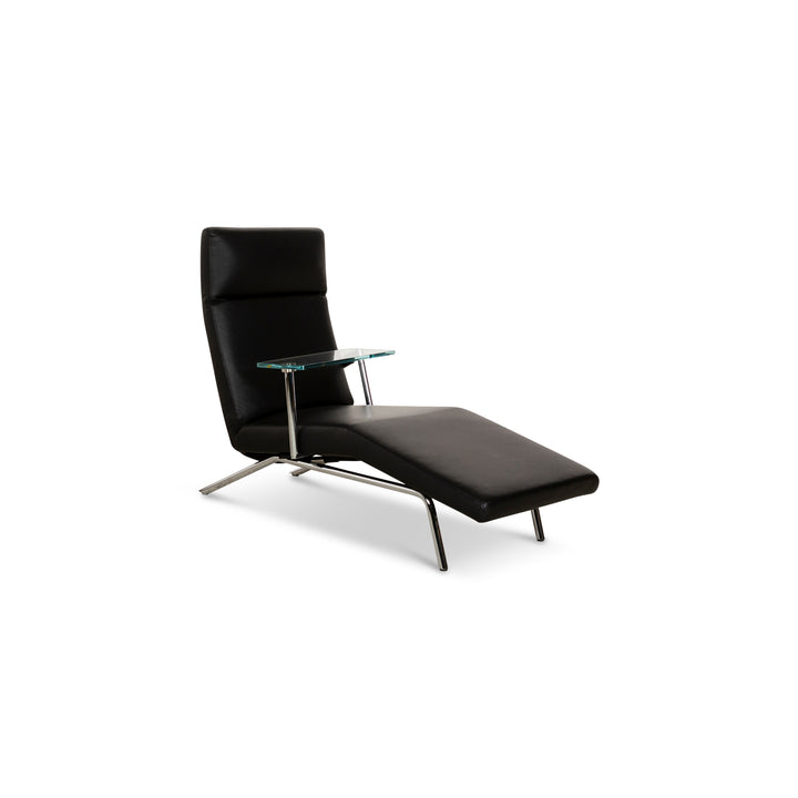 Laauser Relax Leder Liege Schwarz manuelle Funktion inkl. Glastisch