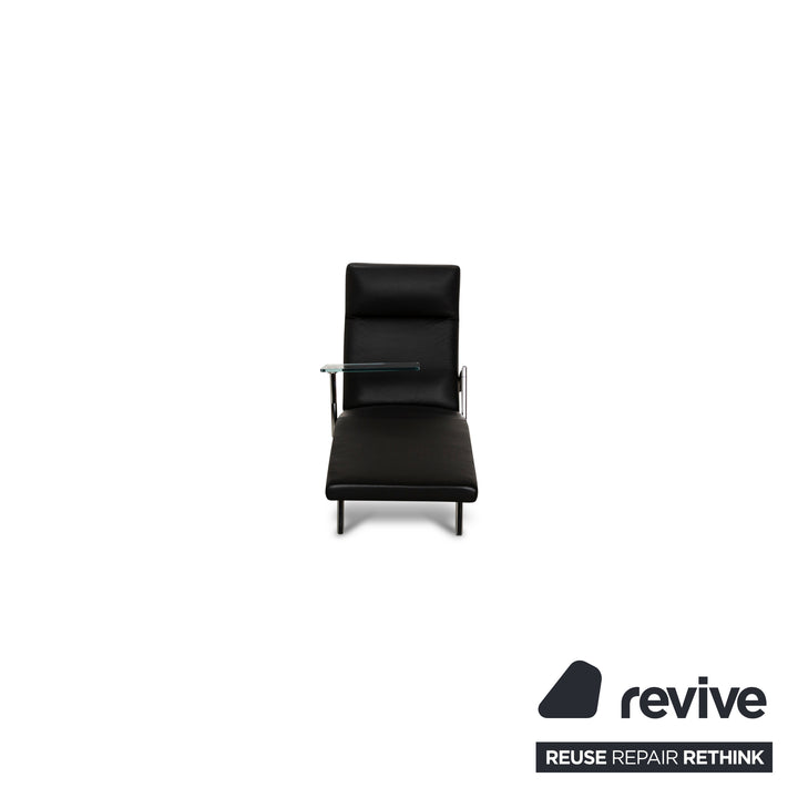 Laauser Relax Leather Lounger Black manual function including glass table