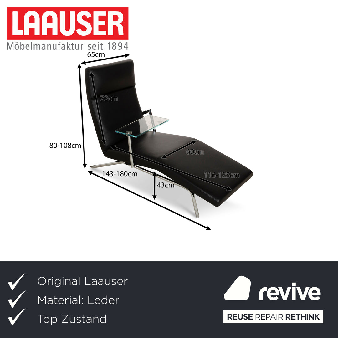 Laauser Relax Leder Liege Schwarz manuelle Funktion inkl. Glastisch