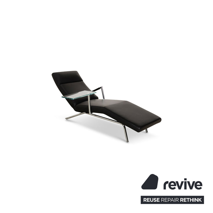 Laauser Relax Leder Liege Schwarz manuelle Funktion inkl. Glastisch