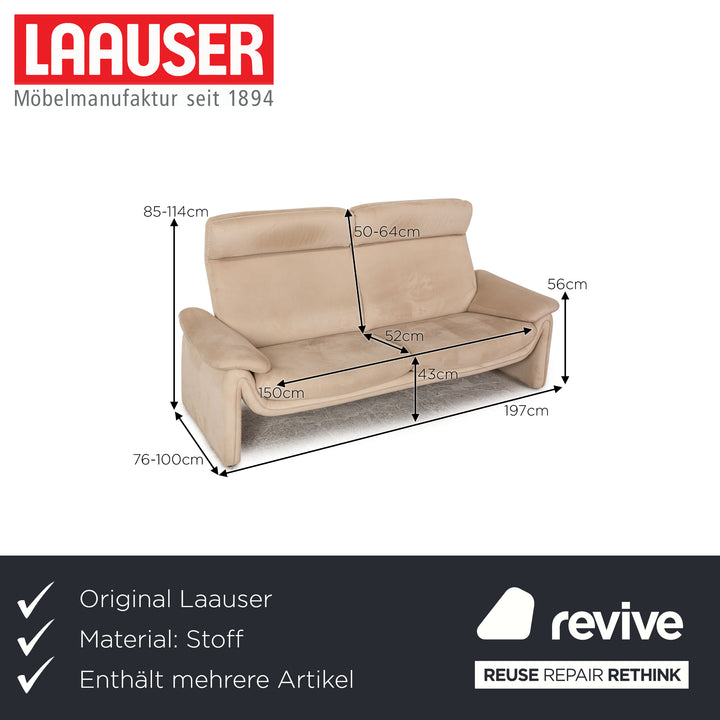 Laauser Stoff Sofa Garnitur Beige Zweisitzer Sessel Hocker Couch