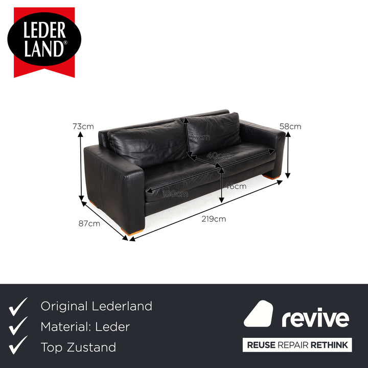 Lederland Leather Three-Seater Black