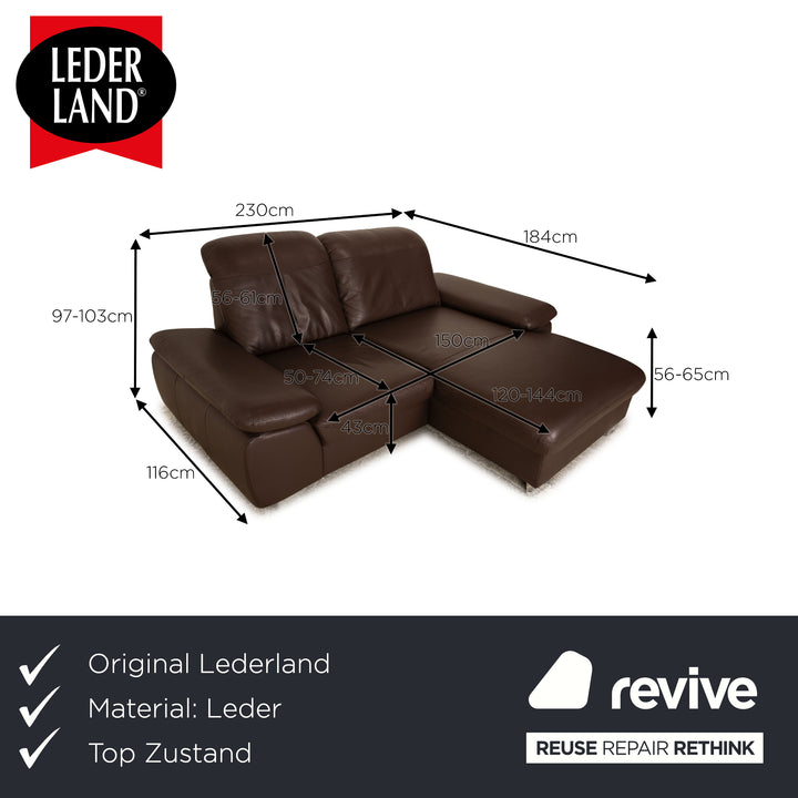 Lederland Leather Corner Sofa Brown Recamiere Right Sofa Couch