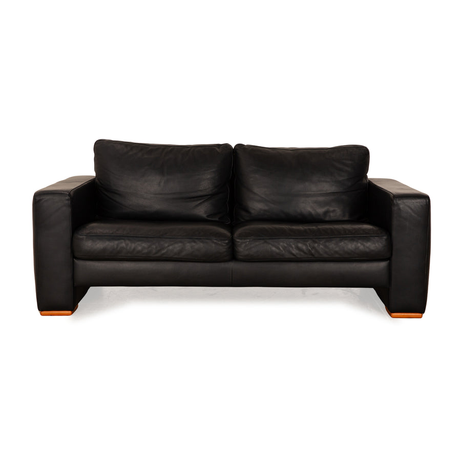 Lederland Leather Two Seater Black Sofa Couch