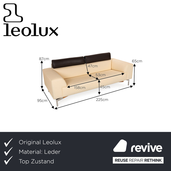 Leoloux Howlo Leather Three Seater Sofa Beige Manual Function Sofa Couch