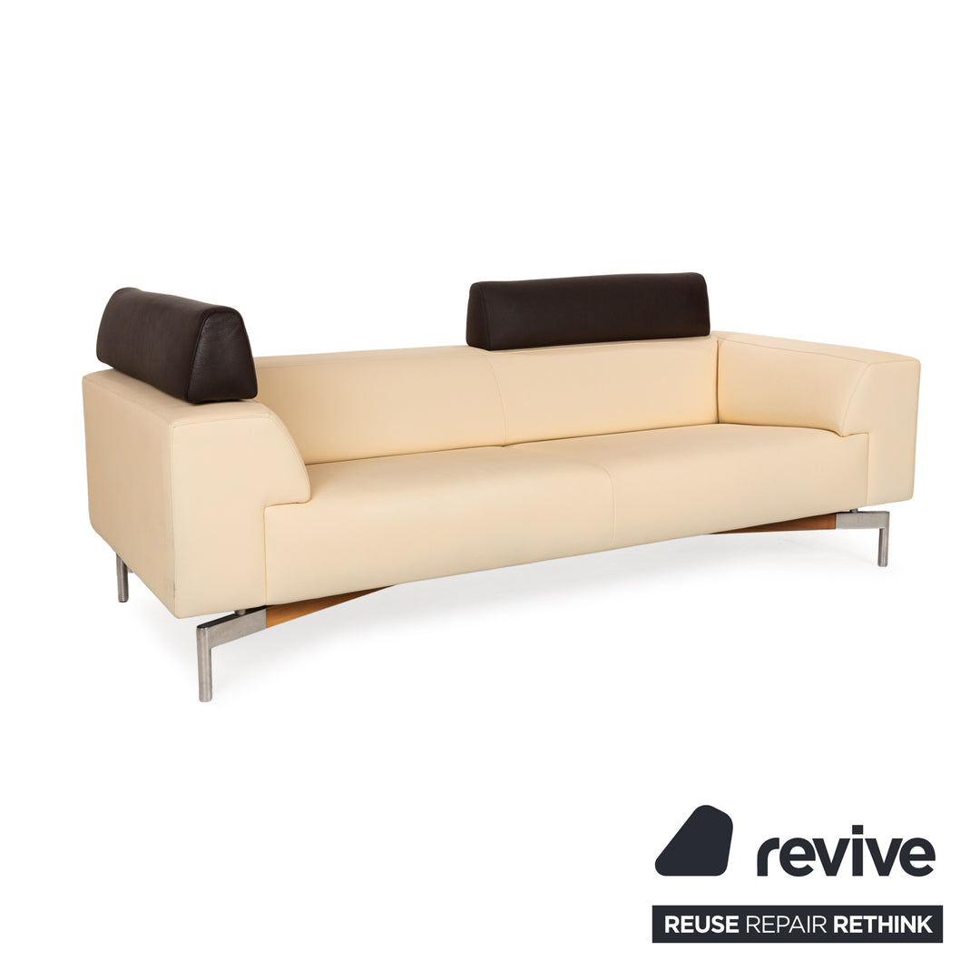 Leoloux Howlo Leder Dreisitzer Sofa Beige manuelle Funktion Sofa Couch