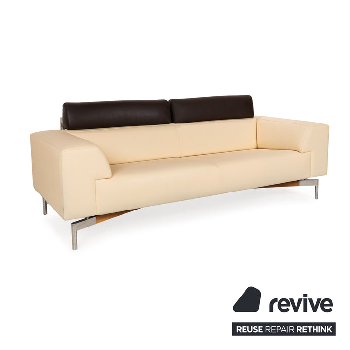 Leoloux Howlo Leder Dreisitzer Sofa Beige manuelle Funktion Sofa Couch