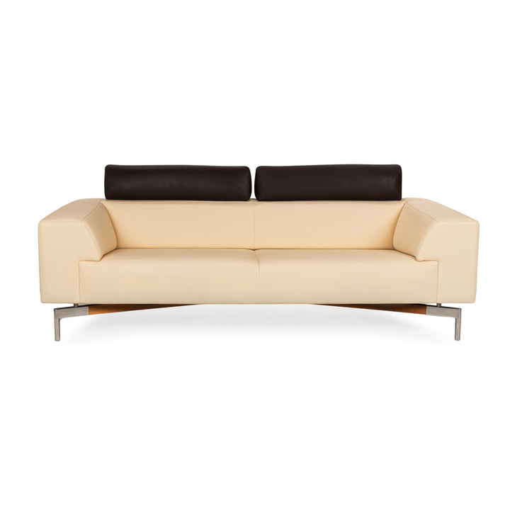 Leoloux Howlo Leather Three Seater Sofa Beige Manual Function Sofa Couch