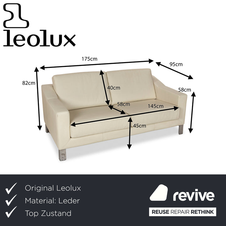 Leolux Antonia Leather Two-Seater Cream Sofa Couch