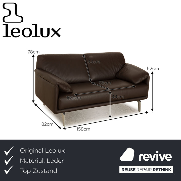 Leolux Bora Balanza Leather Two Seater Brown Dark Brown Sofa Couch