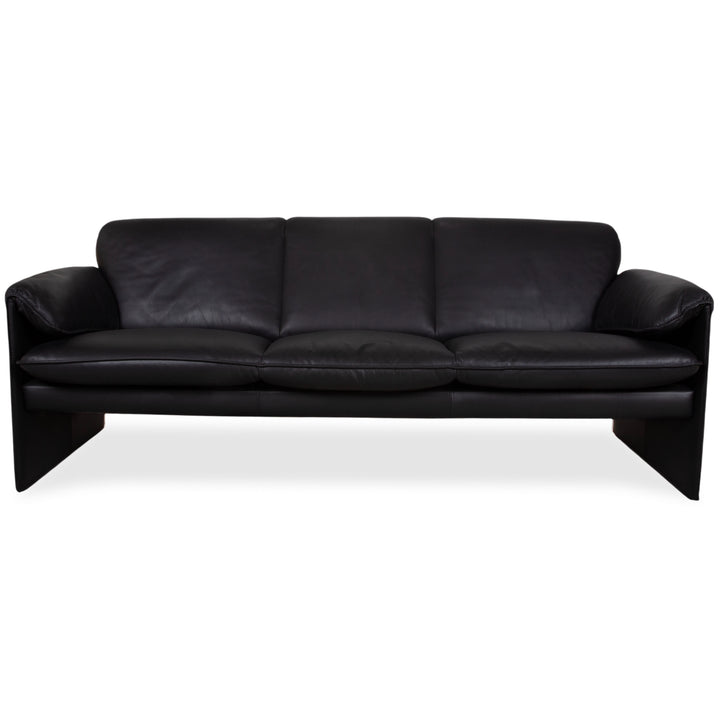 Leolux Bora Leather Three Seater Black Sofa Couch