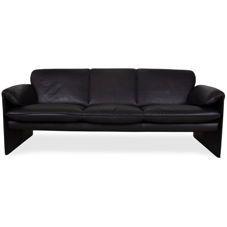 Leolux Bora Leather Three Seater Black Sofa Couch