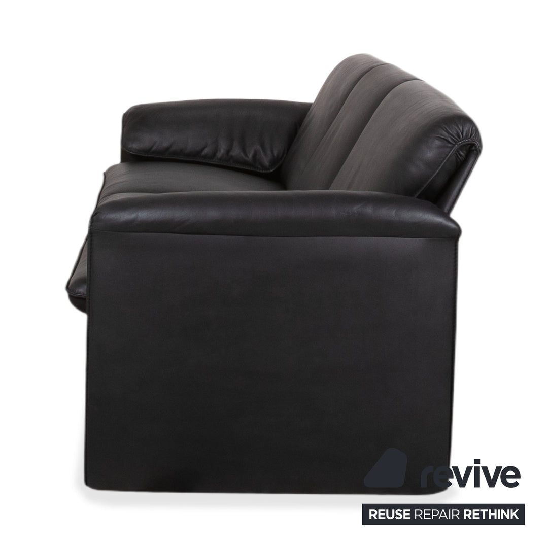 Leolux Bora Leather Three Seater Black Sofa Couch