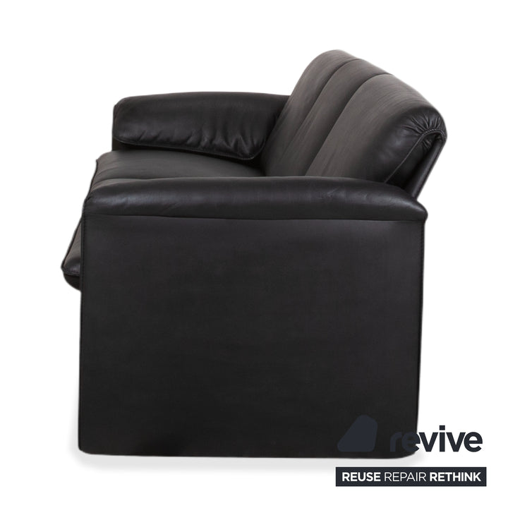 Leolux Bora Leather Three Seater Black Sofa Couch