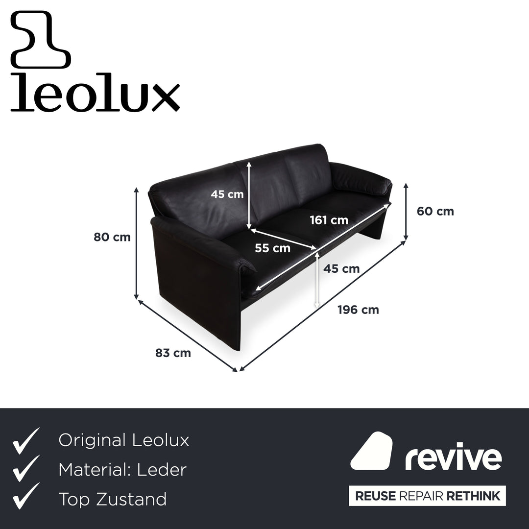 Leolux Bora Leather Three Seater Black Sofa Couch