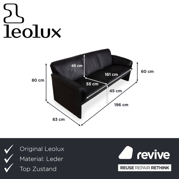 Leolux Bora Leather Three Seater Black Sofa Couch