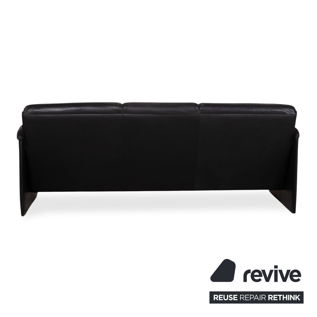 Leolux Bora Leather Three Seater Black Sofa Couch