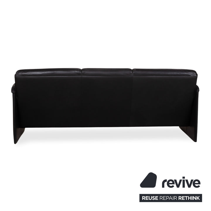 Leolux Bora Leather Three Seater Black Sofa Couch