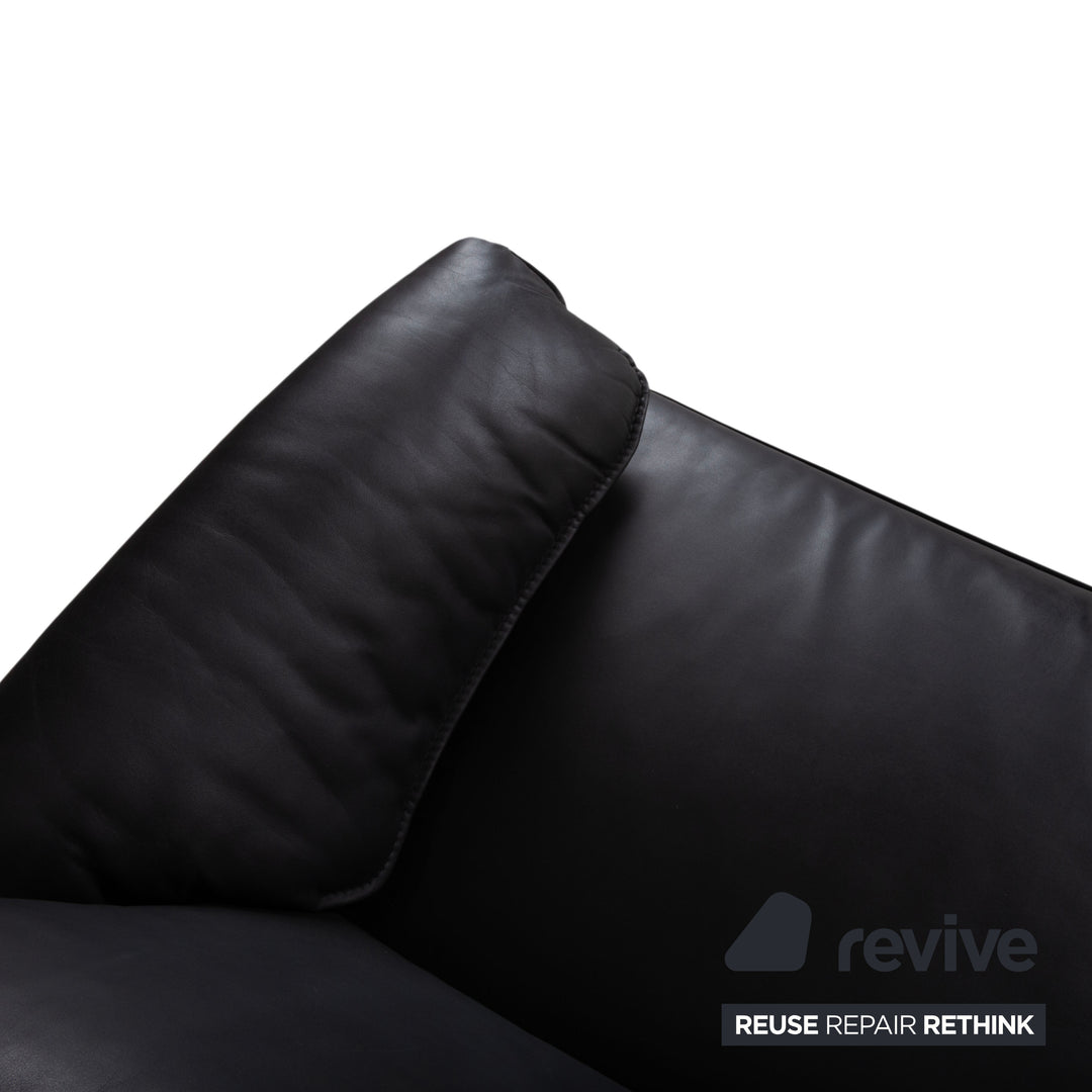 Leolux Bora Leather Three Seater Black Sofa Couch