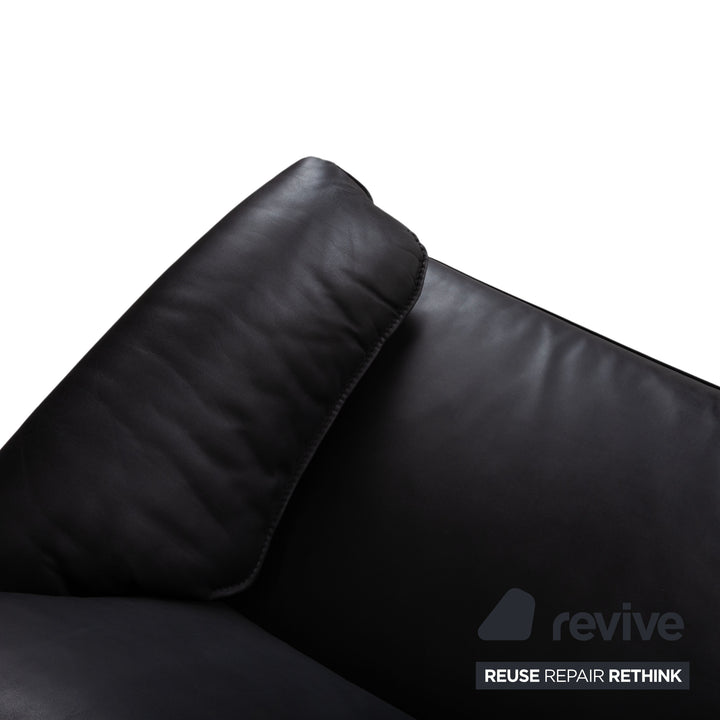 Leolux Bora Leather Three Seater Black Sofa Couch