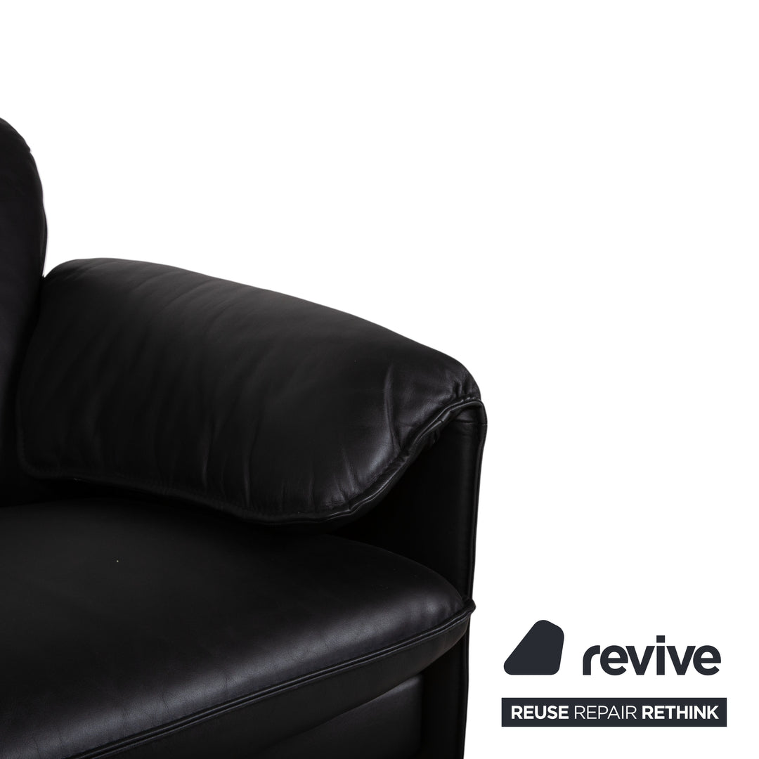 Leolux Bora Leather Three Seater Black Sofa Couch