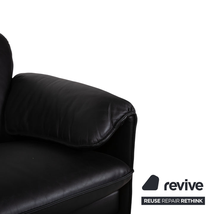 Leolux Bora Leather Three Seater Black Sofa Couch