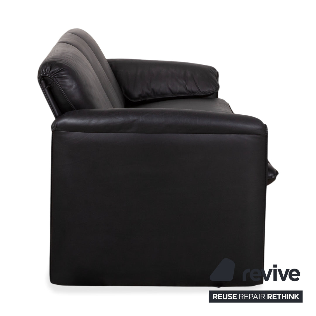 Leolux Bora Leather Three Seater Black Sofa Couch