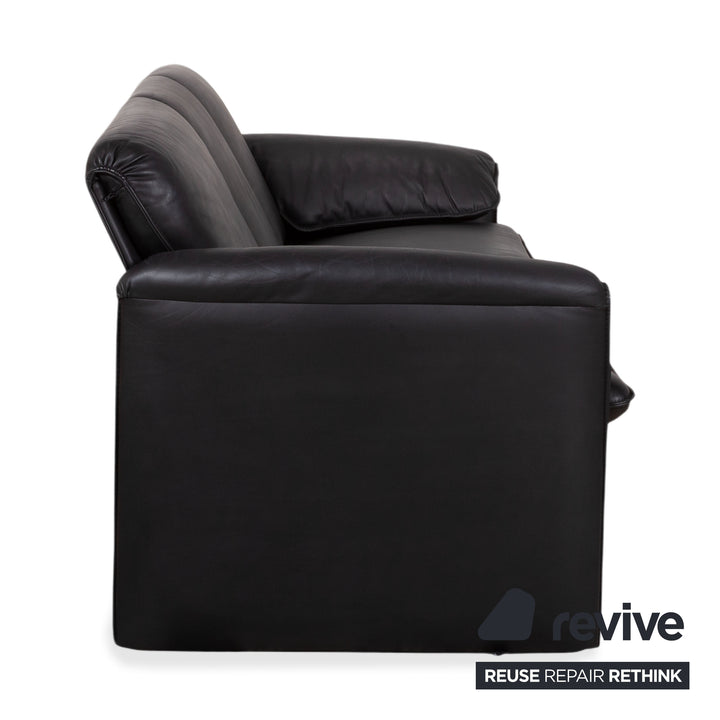 Leolux Bora Leather Three Seater Black Sofa Couch