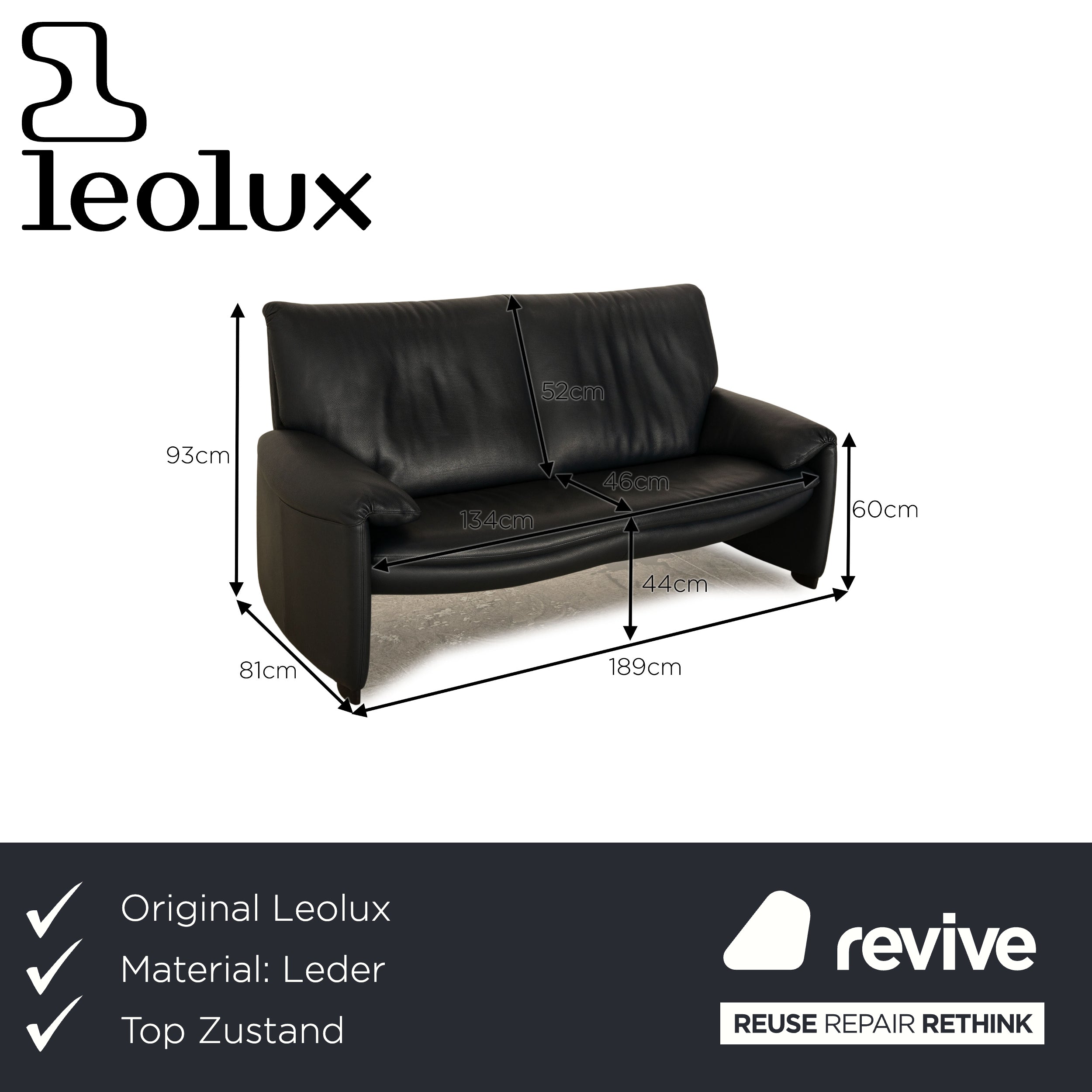 Leolux Bora Leather Two Seater Blue Dark Blue Sofa Couch
