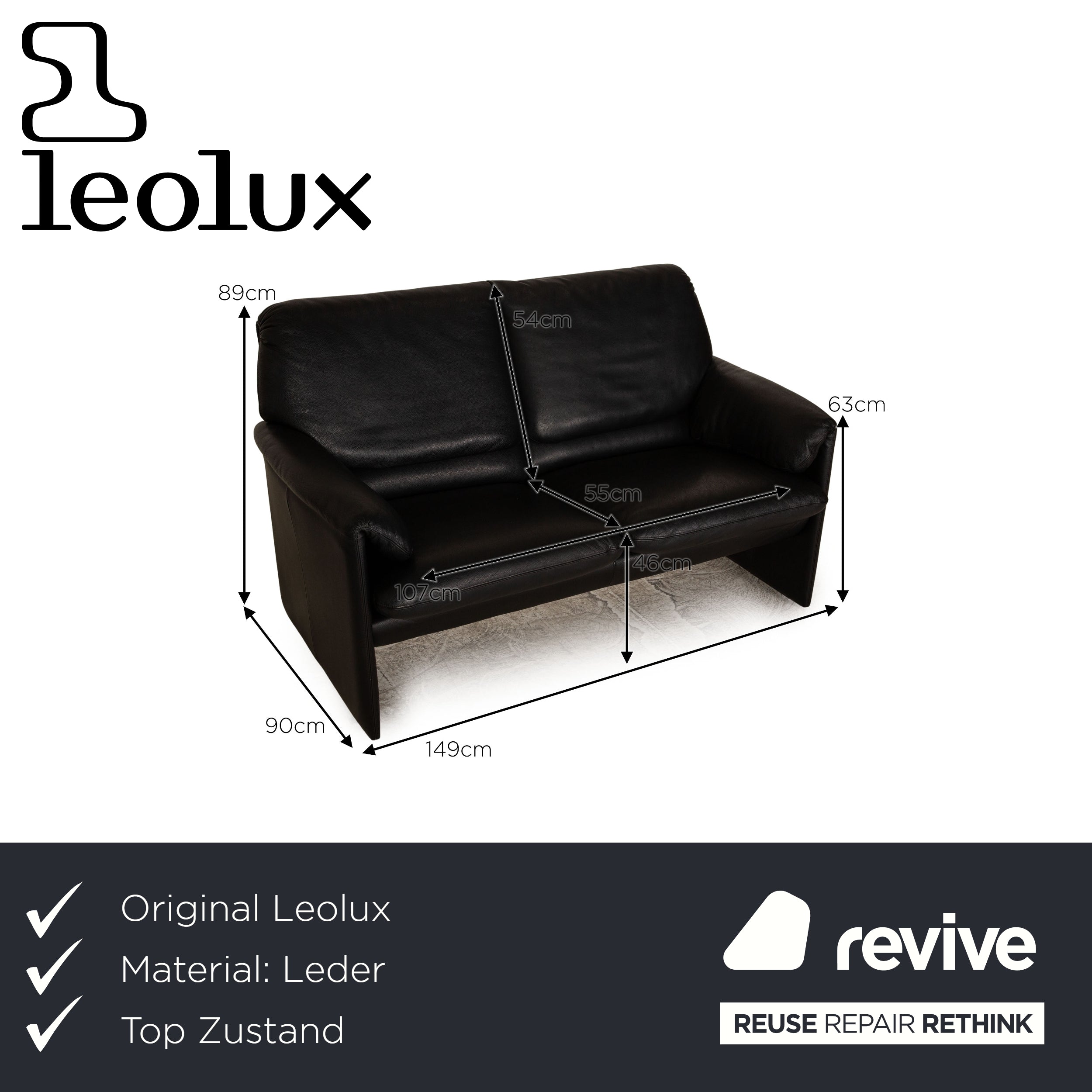 Leolux Bora Leder Zweisitzer Schwarz Sofa Couch