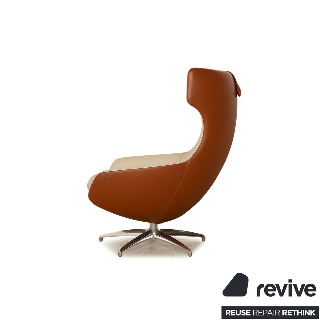 Leolux Caruzzo Plus leather armchair cream brown manual function including stool