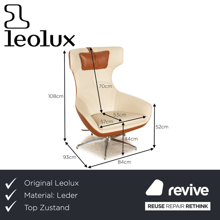 Leolux Caruzzo Plus Leder Sessel Creme Braun manuelle Funktion inkl. Hocker