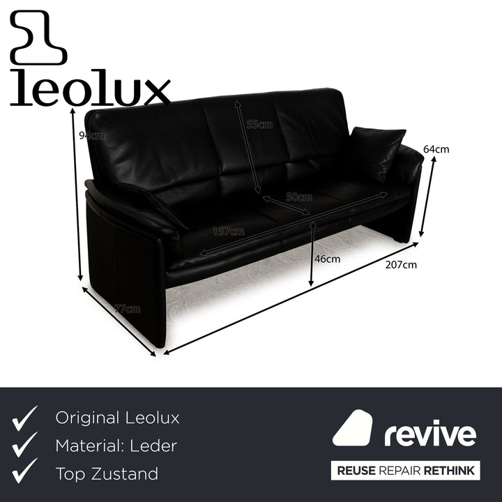 Leolux Catalpa Leather Three-Seater Black Sofa Couch