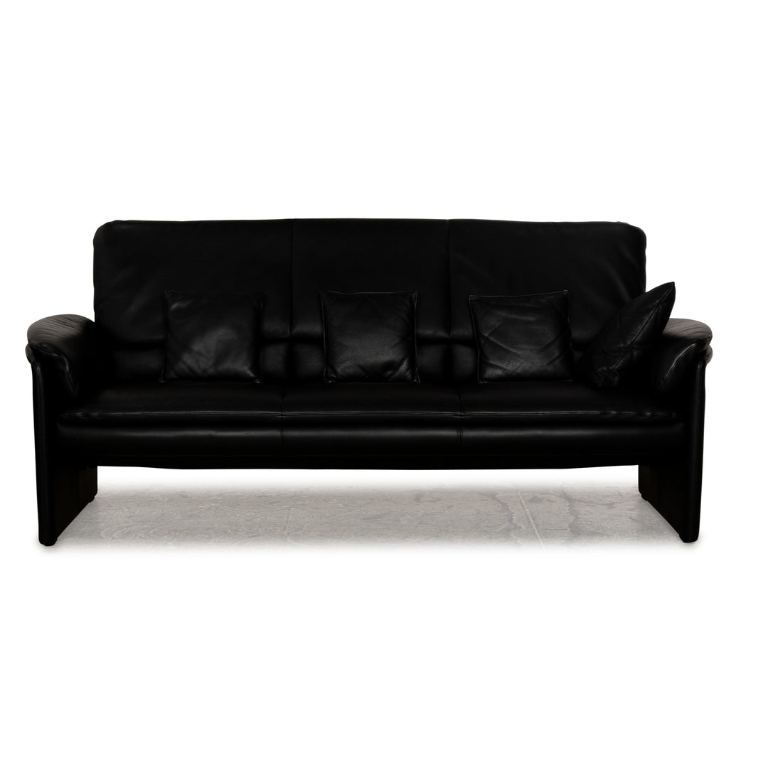 Leolux Catalpa Leather Three-Seater Black Sofa Couch